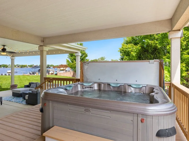 Stock photo of a filled outdoor hot tub