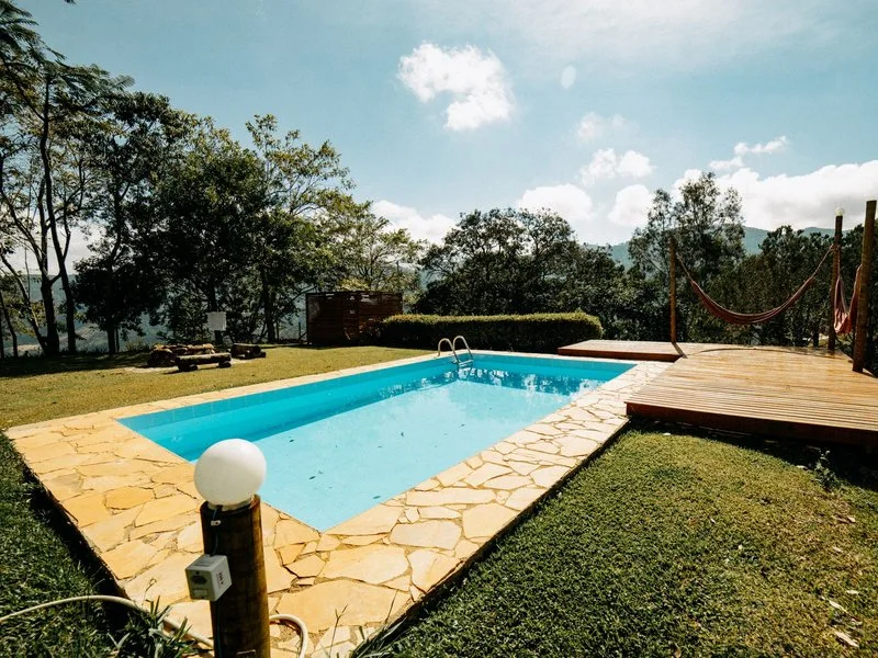 Stock photo of a backyard swimming pool